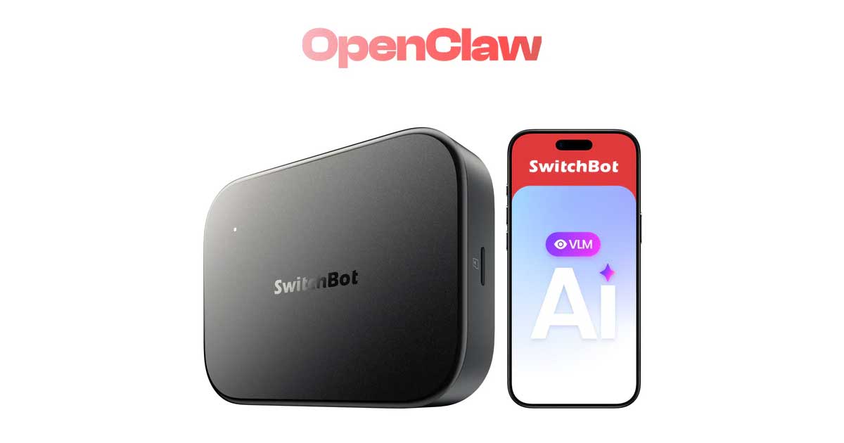 Fotografia frontale del nuovo SwitchBot AI Hub bianco con la scritta OpenClaw in alto.
