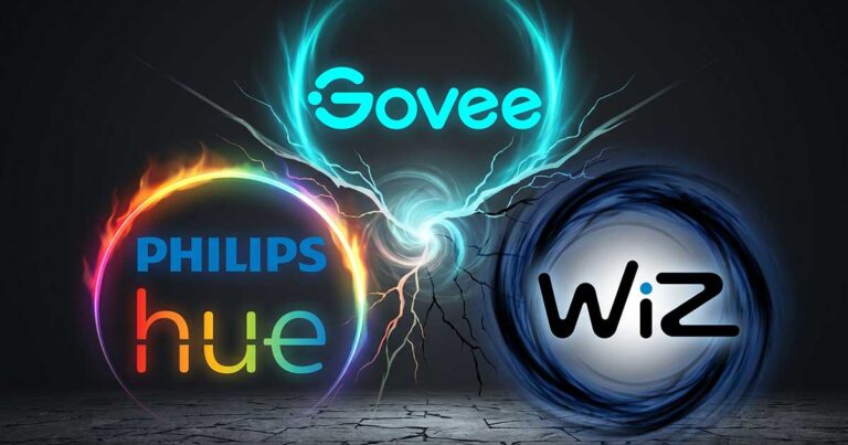 Confronto strisce LED smart 2026 Govee vs WiZ vs Philips Hue loghi
