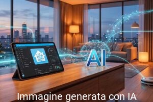 Home Assistant e AI controllano una smart home con tablet, sensori e dispositivi connessi