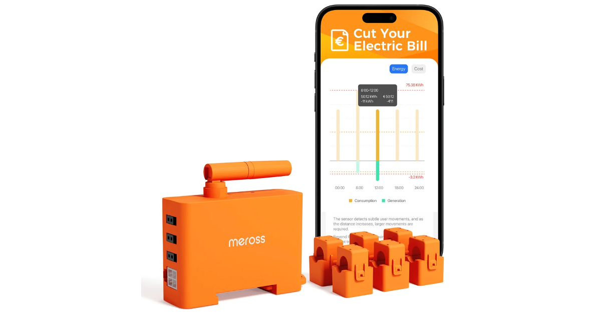 Misuratore di energia Meross EM06P per quadro elettrico su barra DIN con 6 pinze amperometriche CT